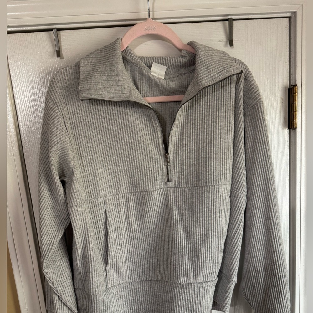 Avia jogger set: Quarter-Zip Ribbed Pullover+cowl neck pullover+pants Light Gray